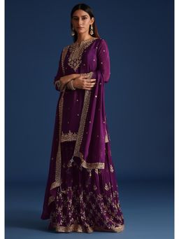 KALKI FASHION - Purple Sequin Embellished Kurti & Palazzo with Dupatta