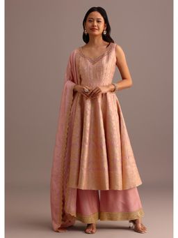 KALKI FASHION - Pink Brocade Weave Kurta with Palazzo & Dupatta