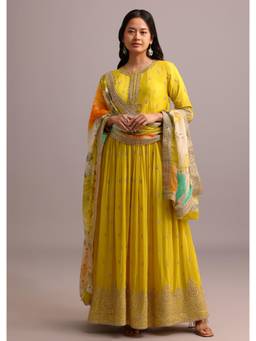 KALKI FASHION - Yellow Embroidered Anarkali Kurta with Dupatta