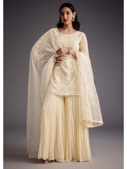 KALKI FASHION - Off White Embroidered Kurti with Sharara & Organza Dupatta