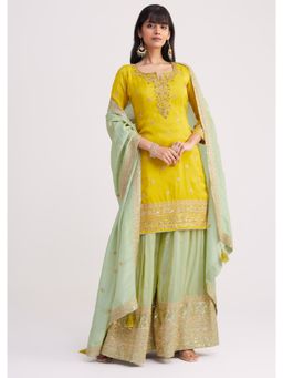 KALKI FASHION - Yellow & Pista Green Tissue Kurta with Palazzo And Dupatta