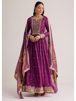 KALKI FASHION - Purple Embroidered Anarkali Kurta with Leggings & Dupatta