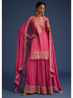KALKI FASHION - Pink Chinon Kurti with Palazzo & Dupatta