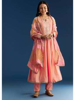 KALKI FASHION - Peach Muslin Kurta Set with Gotta Lace Pant & Dupatta