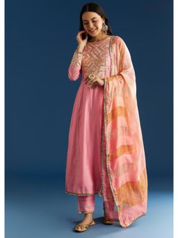 KALKI FASHION - Pink Muslin Gotta Work Anarkali with Gotta Lace Pant & Dupatta