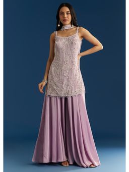 KALKI FASHION - Lavender Chinon Moti Sequin Kurti with Palazzo & Choker Style Dupatta
