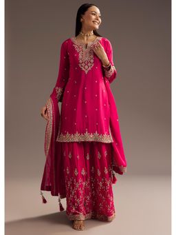 KALKI FASHION - Pink Sequins Work Kurti with Palazzo & Dupatta
