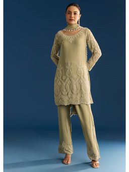 KALKI FASHION - Green Georgette Kurta with Pant & Beaded Tassel Dupatta