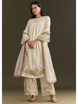 KALKI FASHION - Off White Russian Silk Kurta with Pant & Dupatta & Inner