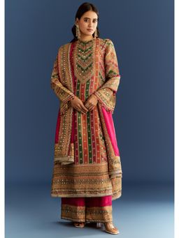 KALKI FASHION - Pink Tissue Kurta with Organza Palazzo & Dupatta