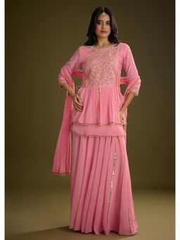 KALKI FASHION - Pink Georgette Gotta Lace Kurta with Skirt & Dupatta