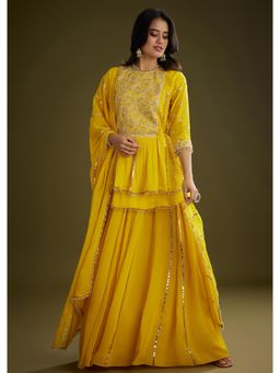 KALKI FASHION - Yellow Georgette Gotta Lace Kurta with Skirt & Dupatta