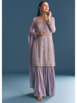 KALKI FASHION - Lavender Chinon Cut Dana Kurta with Sharara & Dupatta