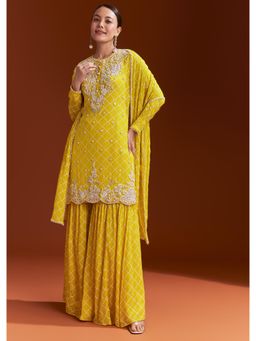 KALKI FASHION - Yellow Sequins Kurta with Sharara & Dupatta