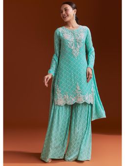 KALKI FASHION - Aqua Sequins Kurti with Sharara & Dupatta
