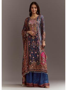KALKI FASHION - Blue Printed Gotta Lace Sequin Kurta with Palazzo & Dupatta