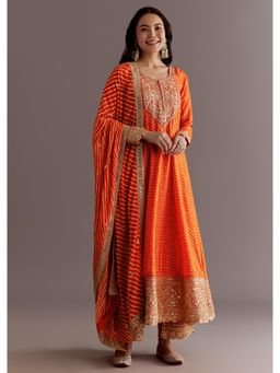 KALKI FASHION - Orange Russian Silk Bandhani Anarkali Kurta with Pant & Dupatta