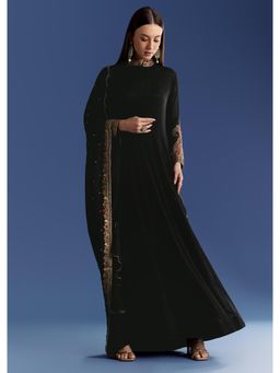 KALKI FASHION - Black Chinon Embroidered Collar Anarkali Kurta with Zari Dupatta