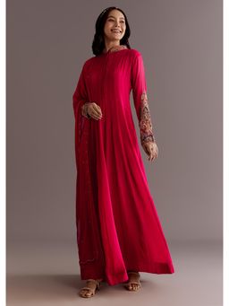 KALKI FASHION - Red Chinon Zardozi Anarkali Kurta with Cut Dana Dupatta