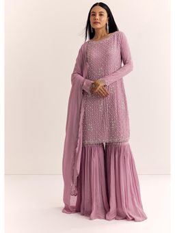 KALKI FASHION - Lavender Chinon Cut Dana Moti And Sequins Kurta with Sharara & Dupatta