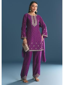 KALKI FASHION - Purple Silk Embroidered Kurta with Pant & Dupatta