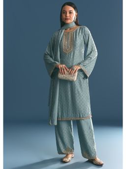 KALKI FASHION - Blue Moti Cut Dana Work Kurta And Pant with Dupatta