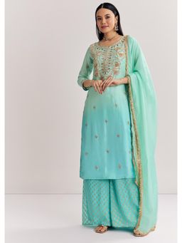 KALKI FASHION - Blue Ombre Zardozi and Sequins Work Kurta with Palazzo & Dupatta
