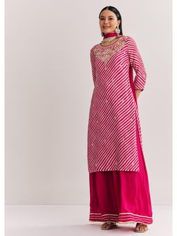 KALKI FASHION - Red Leheriya Zardozi Work Kurta with Palazzo & Dupatta