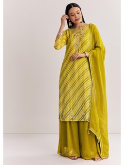KALKI FASHION - Yellow Georgette Moti Work And Gotta Lace Kurta with Palazzo & Dupatta
