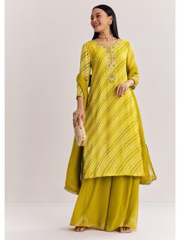 KALKI FASHION - Yellow Cut Dana and Sequins Work Leheriya Kurta with Palazzo & Dupatta