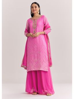 KALKI FASHION - Pink Cut Dana and Sequins Work Leheriya Kurta with Palazzo & Dupatta