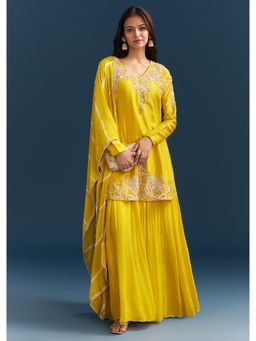 KALKI FASHION - Yellow Georgette Sequins Work Kurti & Skirt with Dupatta
