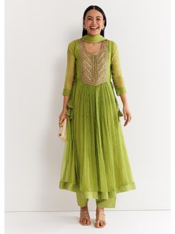 KALKI FASHION - Light Green Chiffon Anarkali Kurta with Pant & Dupatta