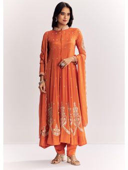 KALKI FASHION - Orange Chinon Moti Sequins And Cut Dana Anarkali Kurta with Pant & Dupatta