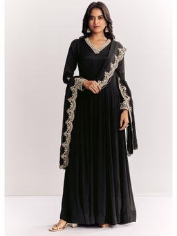 KALKI FASHION - Black Chinon Zardozi Work Anarkali Kurta with Dupatta