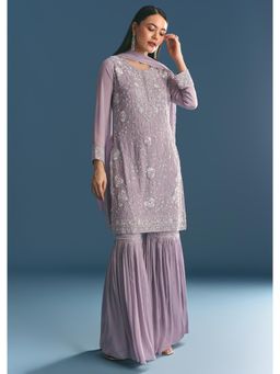 KALKI FASHION - Lavender Chinon Moti Work Kurti with Sharara & Dupatta