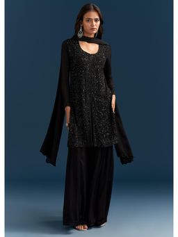 KALKI FASHION - Black Cut Dana And Sequins Work Chinon Kurta with Palazzo & Dupatta