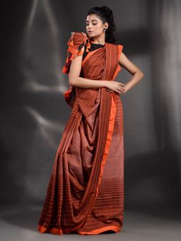 Arhi - Brown Pure Cotton Handwoven Saree with Unstitched Blouse