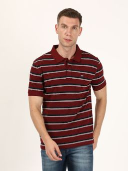Wrangler - Men Maroon Striped Polo T-Shirt