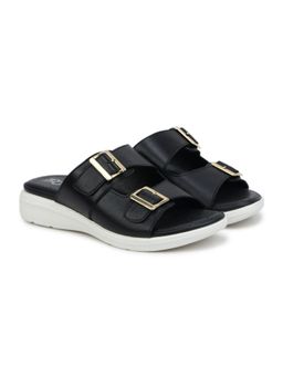 Zoom Shoes - Women Black Leather Sandals