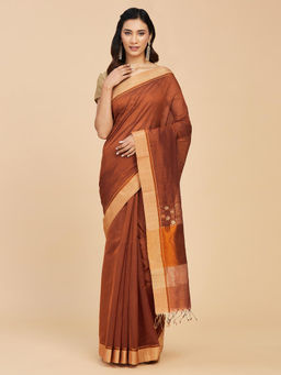 Fabindia - Rust Cotton Silk Woven Chanderi Saree Without Blouse