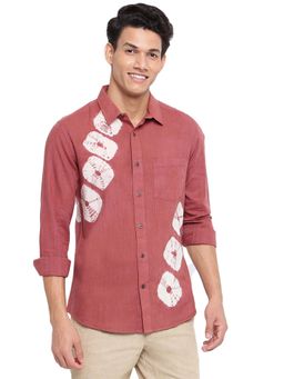 Fabindia - Cotton Slim Fit Self Design Red Casual Shirt