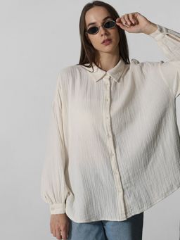 ONLY - Off White Oversized Crinkled Shirt
