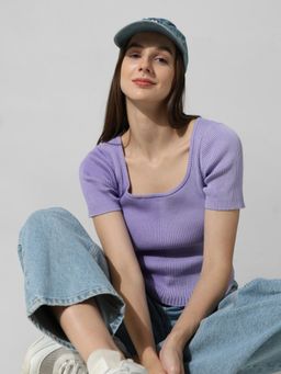ONLY - Lavender Rib-Knit Crop Top