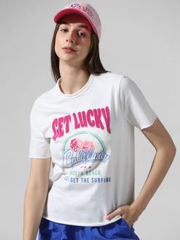 ONLY - White Printed Typography T-Shirt