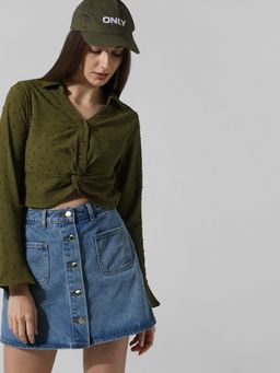 ONLY - Green Cropped Knot Detail Shirt