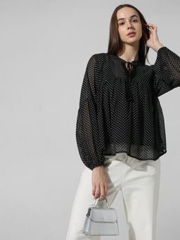 ONLY - Black Printed Tie Detail Top