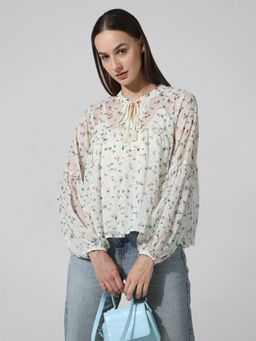 ONLY - White Floral Printed Detail Top