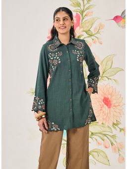 Lakshita - Green Cotton Embroidered Shirt