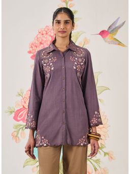 Lakshita - Lavender Cotton Embroidered Shirt